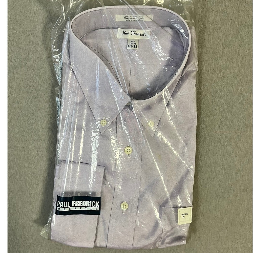 Vintage Paul Fredrick Dress Shirt 17.5 33 Cotton Pinpoint Oxford Lavender NIP